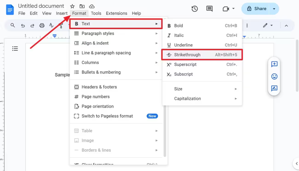 strikethrough google docs